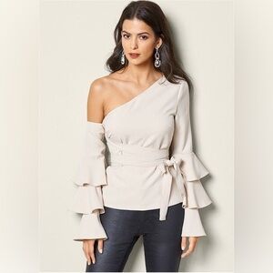 Fairycore Ruffled Tiered Bell Sleeve One Shoulder Blouse Feminine Y2K Coquette